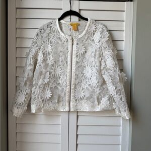 Catherine Malandrino 3D White Floral Lace Bomber Jacket